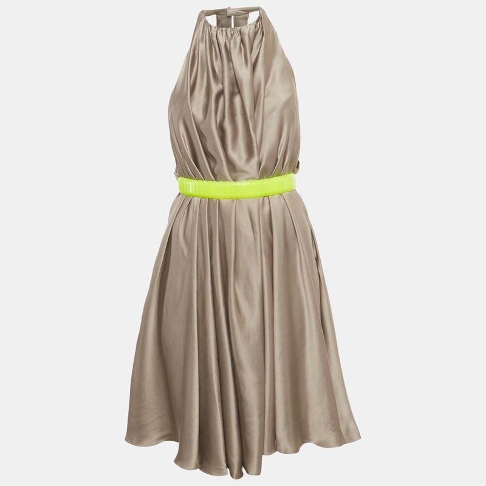 Versace Grey Silk Belted Halter Neck Mini Dress S